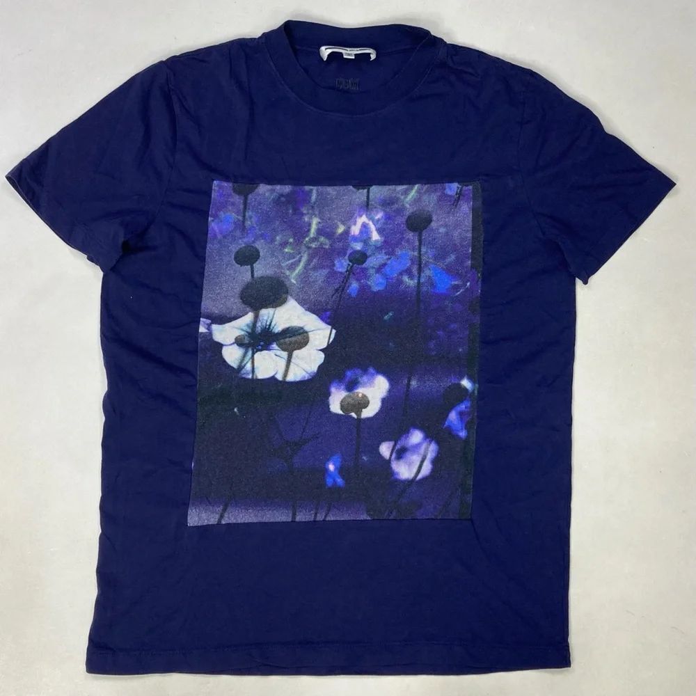 Alexander McQueen McQ Floral Print Men Medium Blue Short Sleeve